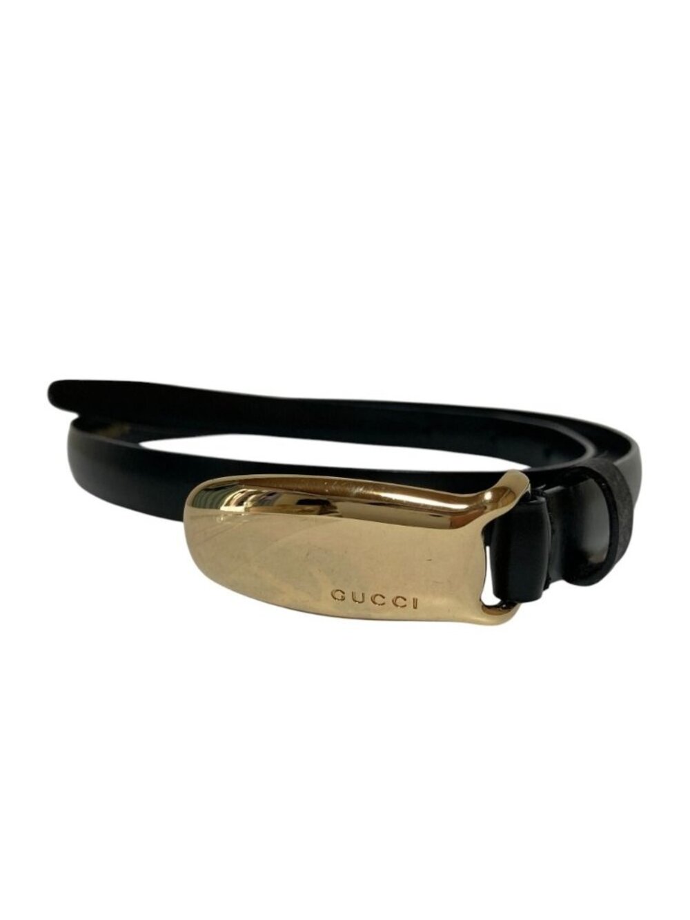 Gucci Logo Buckle Leather Narrow Belt 65 Black